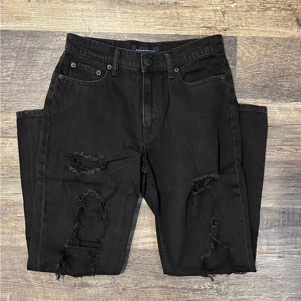 Women’s Aeropostale Black Ripped Distressed Mom Jeans Size 2